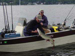 Joe S. and Pete L. releasing a trolled up hopatcong fish